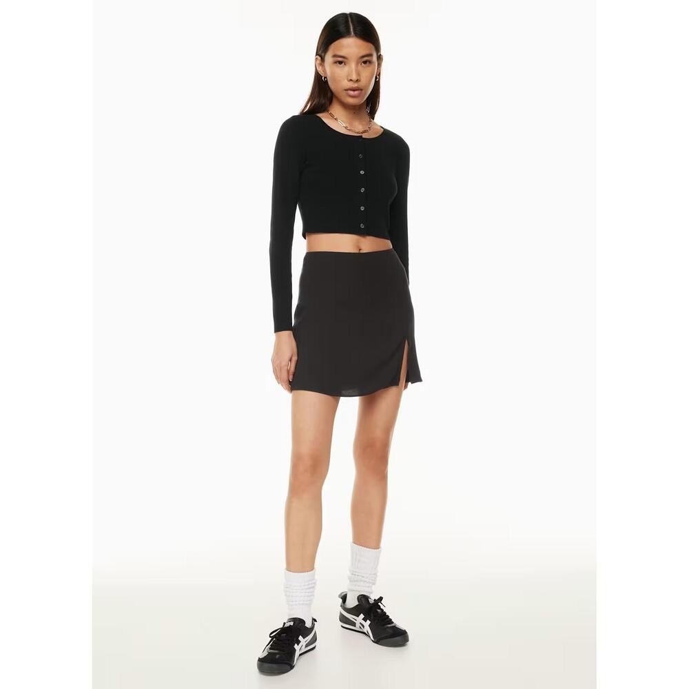 Aritzia Sunday Best Women's Black Side Slit High-Rise A-line Mini Skirt Size 12